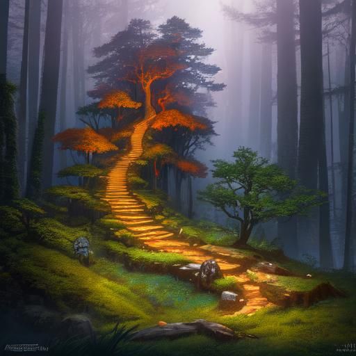 Mystical Forest Concept Art in Electric Colors