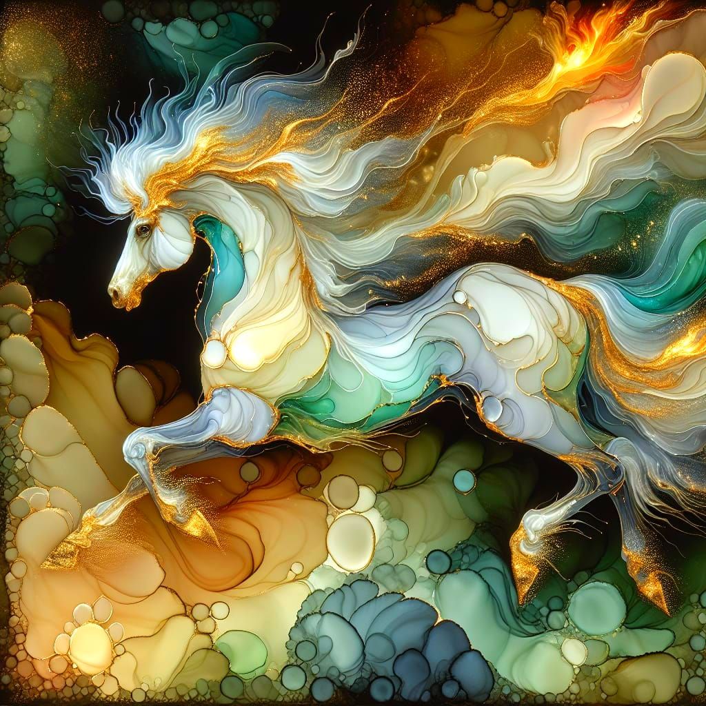 Stunningly Detailed Horse Galloping in Opalescent Hues