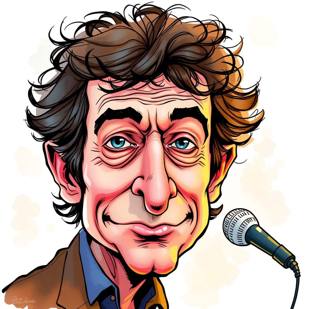 Whimsical Bob Dylan Caricature in Quentin Blake Style