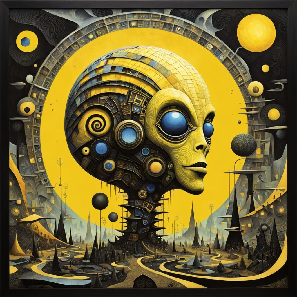 Abstract Cubist Horror: A Yellow Alien