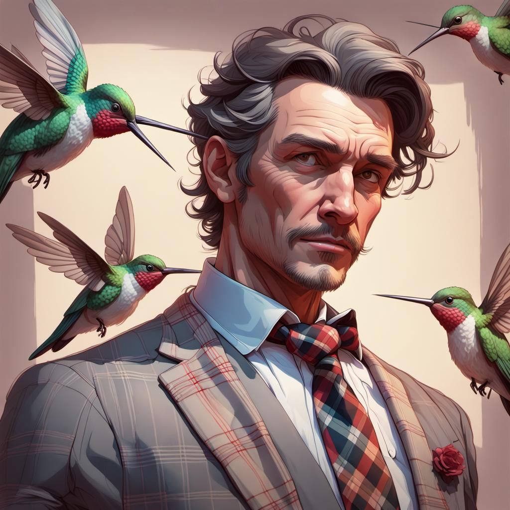 Hummingbird Enthusiast Portrait in Hyperdetailed Style