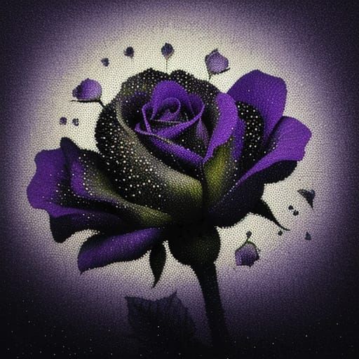 Pointillist Roses with Skulls in Dark, Mysterious Macro