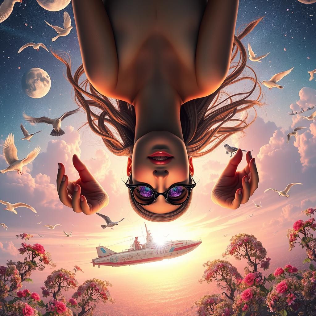 Surreal Woman Holding Cosmos in Dreamlike Universe