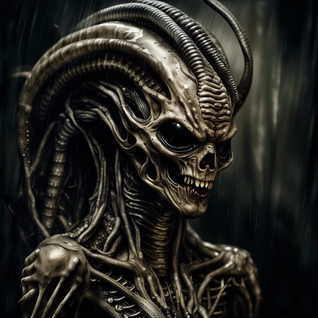 Zombie Xenomorph Warrior Portrait in Biomechanical Style