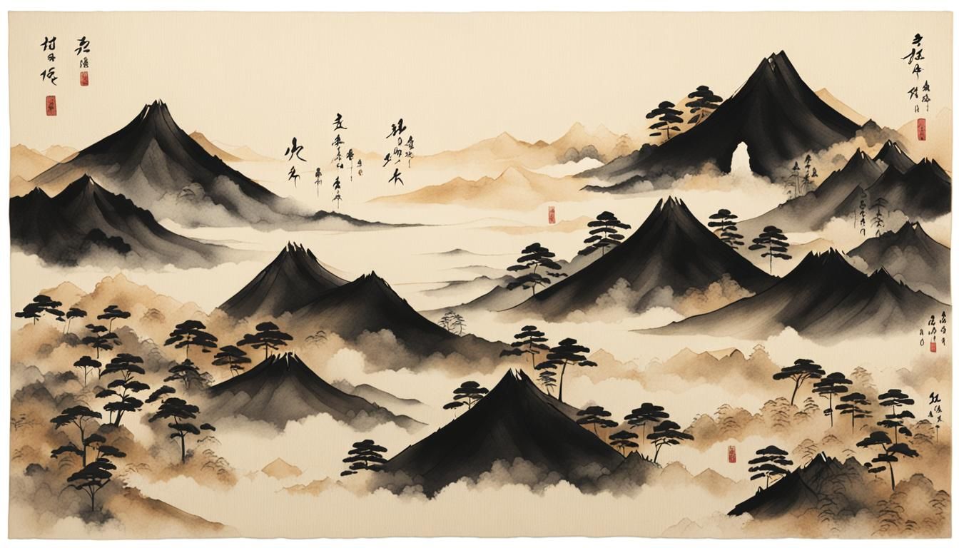 Japanese Calligraphy Art with Bold Ink Strokes