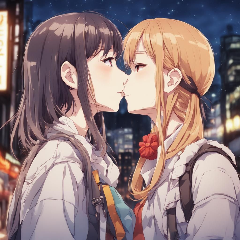 Anime-Style Image of Two Girls Kissing