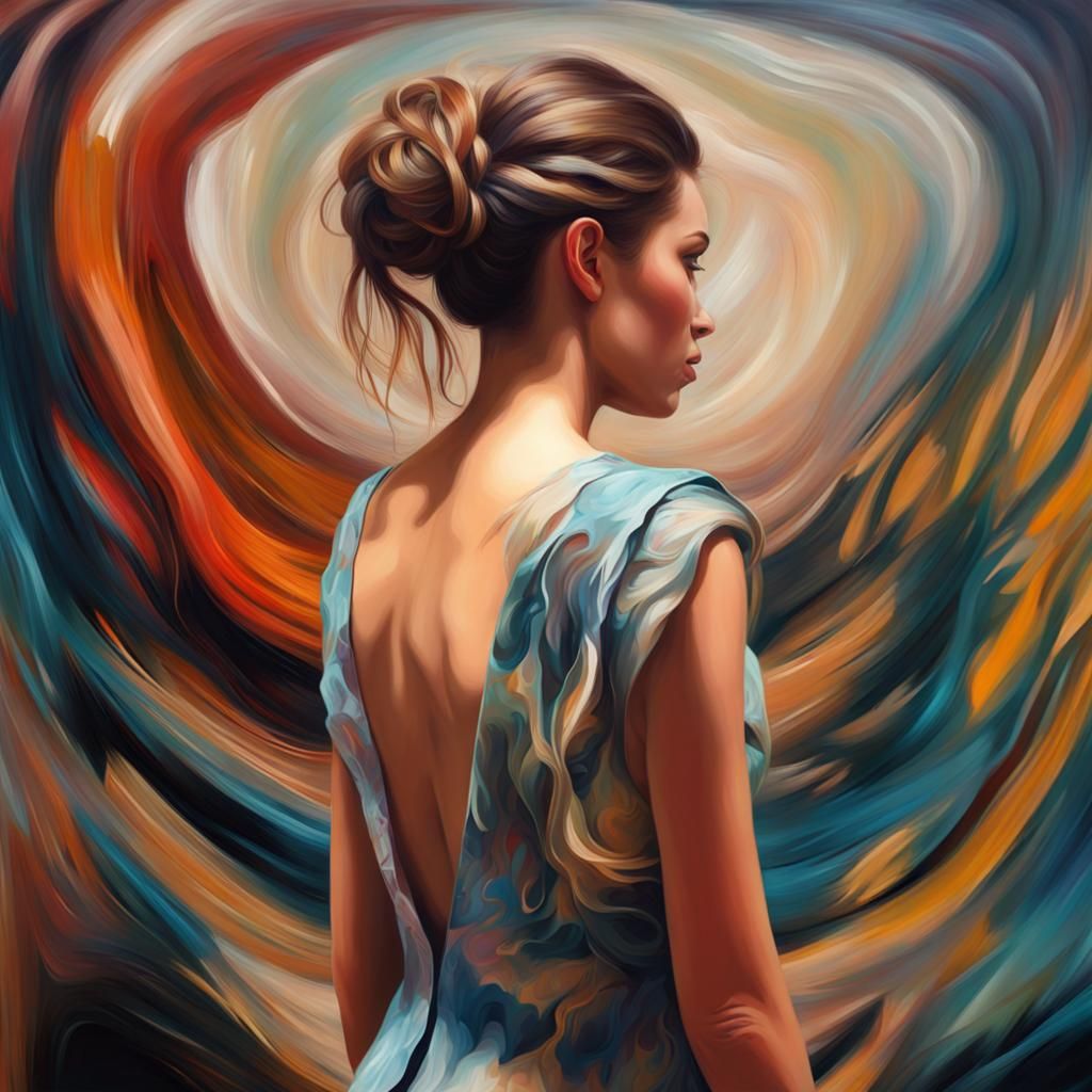 Emotional Woman in Maximalist Oil Painting