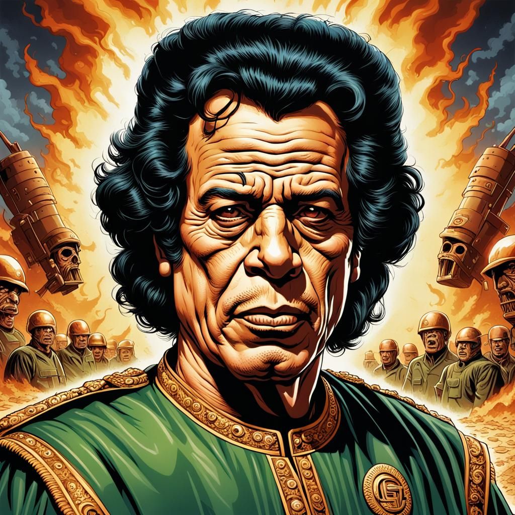 Gnomish Gaddafi as Evil Monster in Pop Art Style