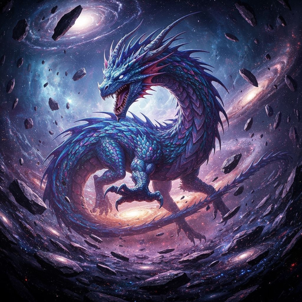 Cosmic Time-Space Dragon in Art Nouveau Style