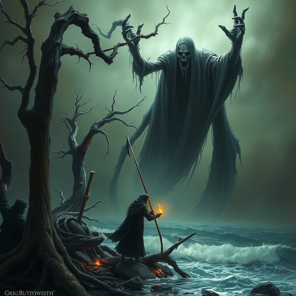 Dark Fantasy Scene in the Style of Gustave Doré