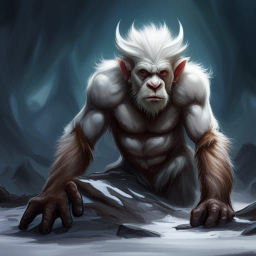 Horned White Ape in Dark Fantasy Style