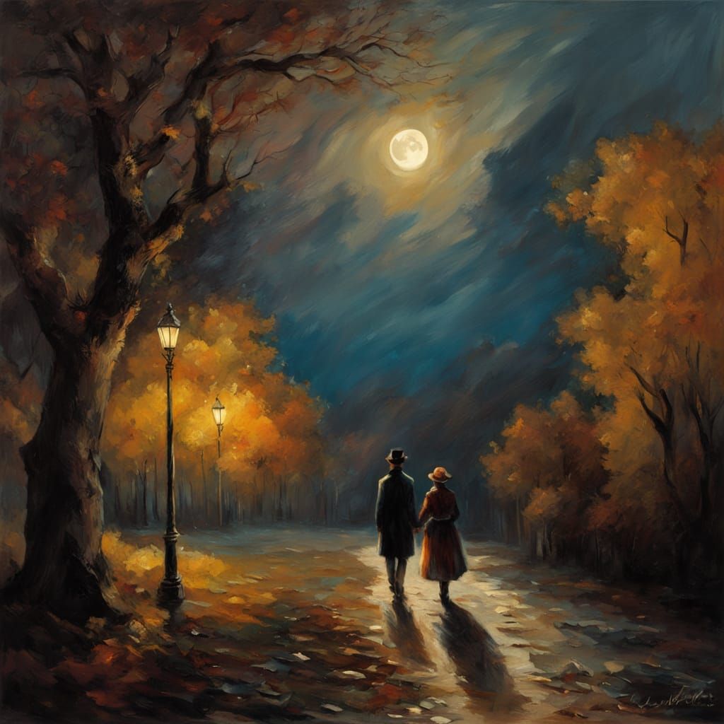 Romantic Autumn Evening in a Serene Garden Alley