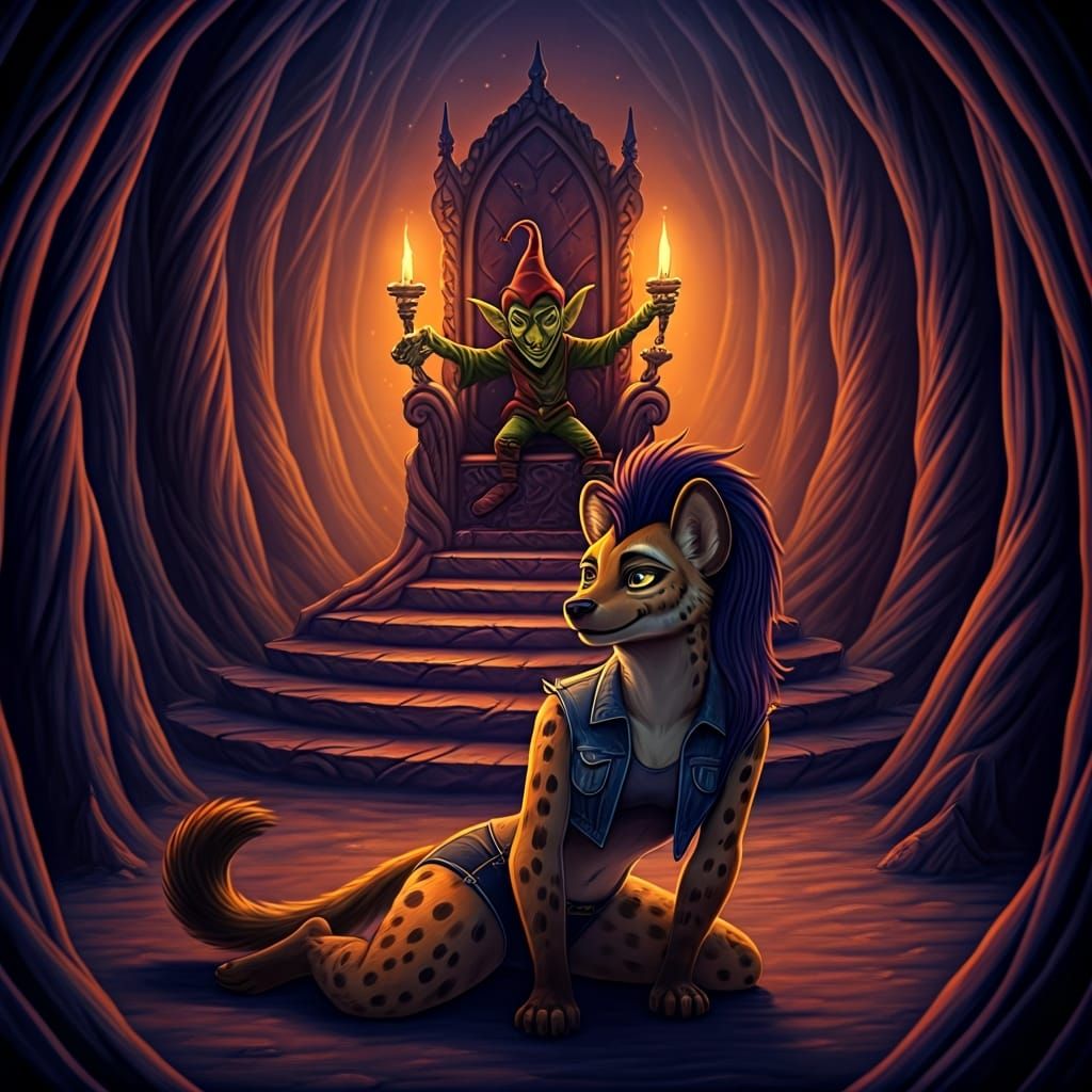 Goblin King in Eerie Grotto, Dark Fantasy Art