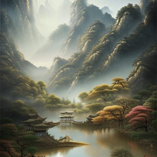 Epic Chinese Mountain Range Digital Matte Painting