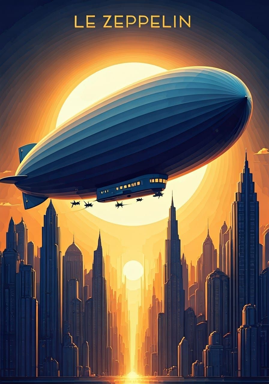 Art Deco Zeppelin Over Metropolis