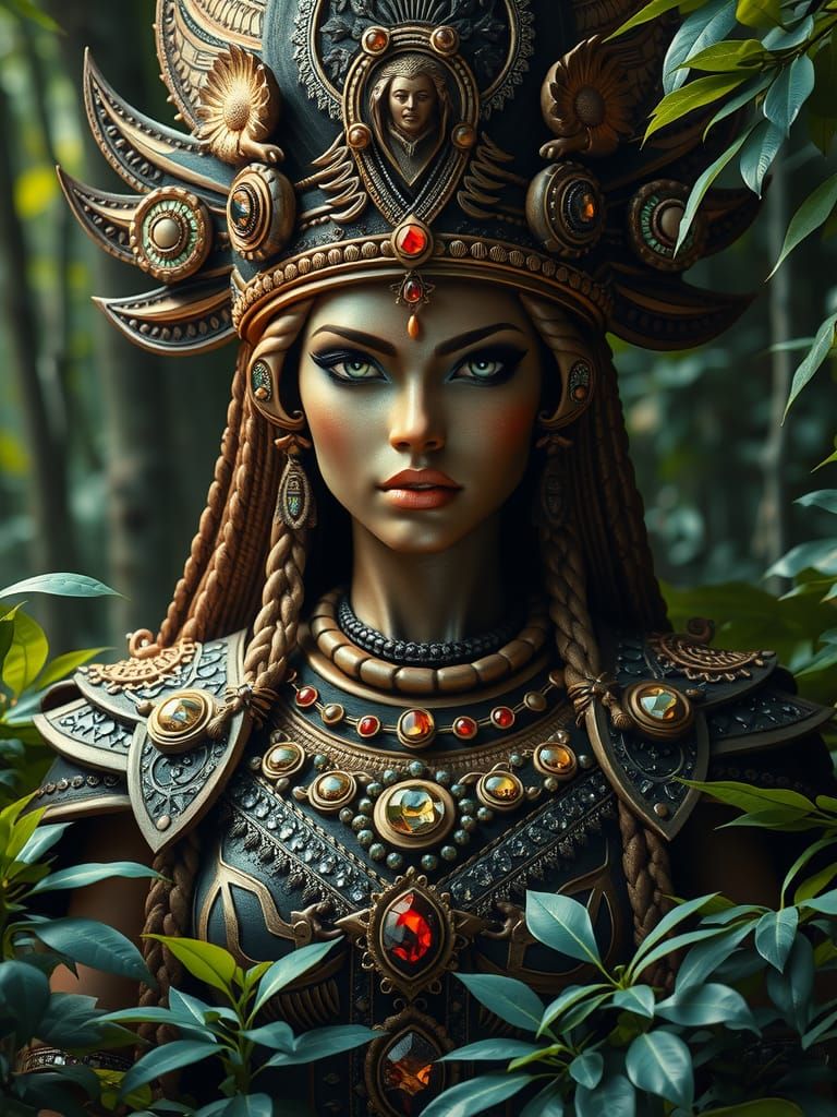 Forest Goddess in Primitivist Style