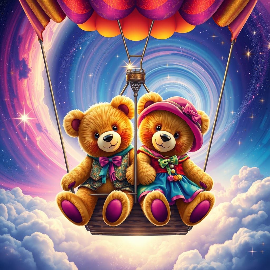 Teddy Bears in Hot Air Balloon, Astral Landscape