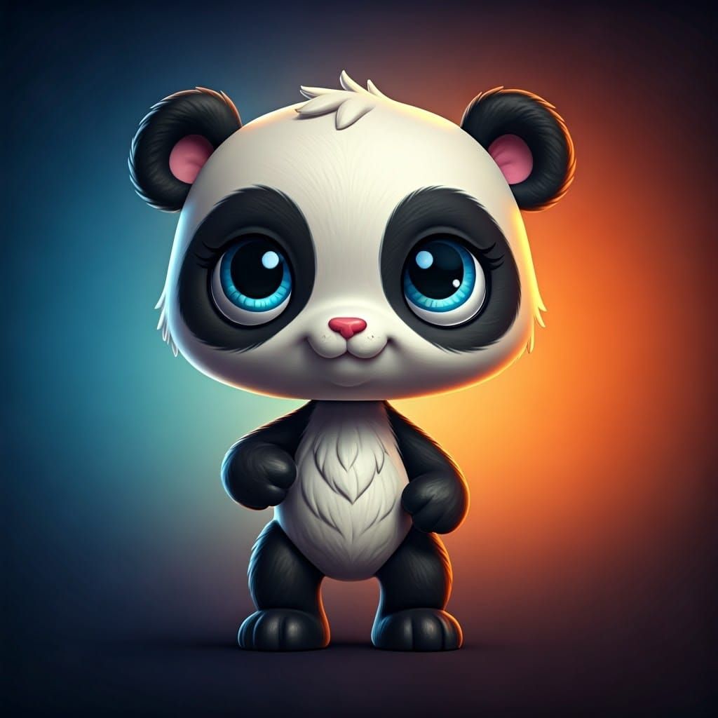 Heroic Black and White Panda Toy in Vibrant Gradient Backgro...