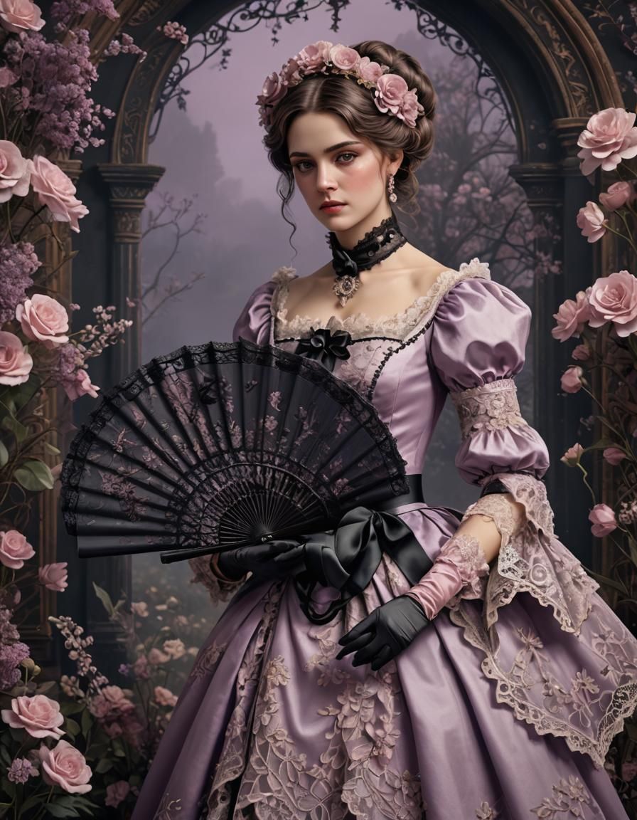 Victorian Woman with Fan in Detailed Matte Painting