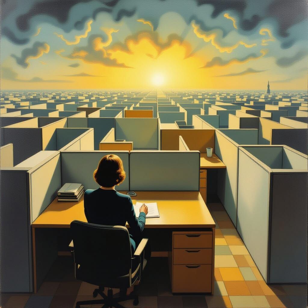 Surreal Office Cubicle Maze in Dali Style