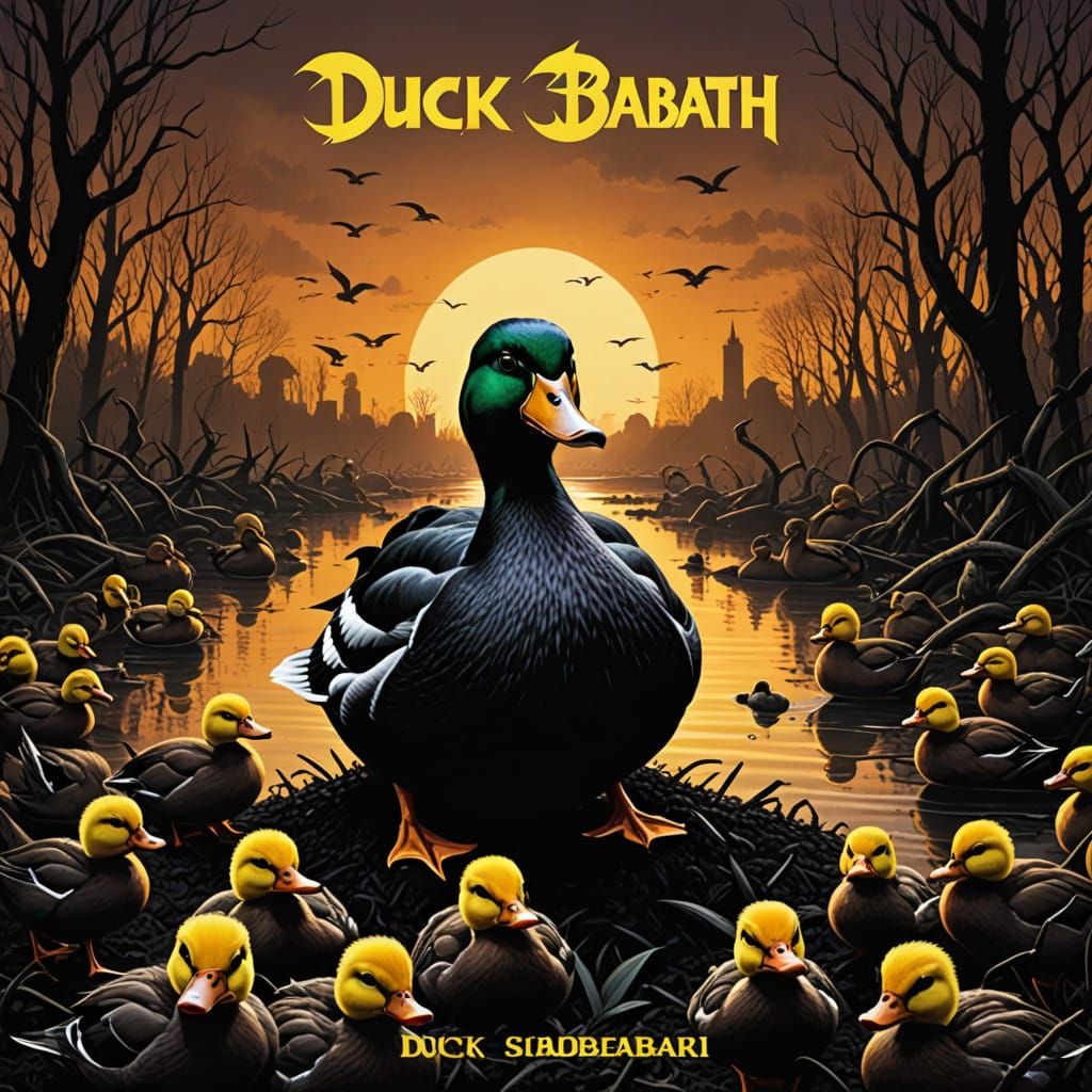 Heavy Metal Duck Band Album Cover in Style of Black Sabbath
