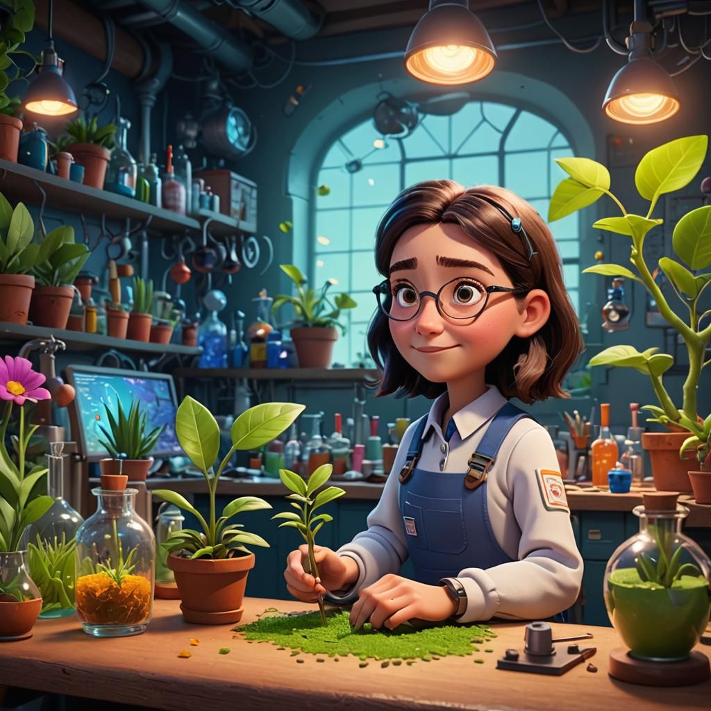 Olivia the Botanist: Pixar-Style 3D Digital Art
