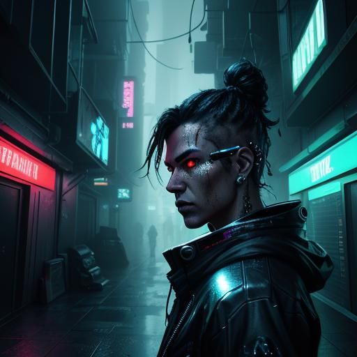 Cyberpunk Portrait with Metallic Reflections and Neon Glow