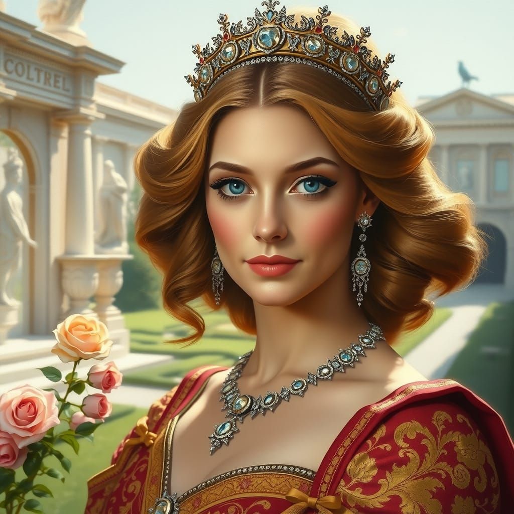 Regal Princess Portrait in Classical Oil Painting Style