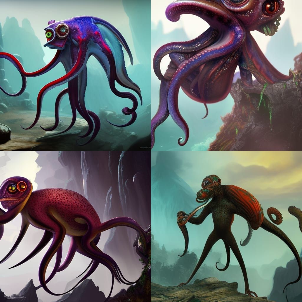 Squid Monkey Hybrid in Detailed Matte Painting