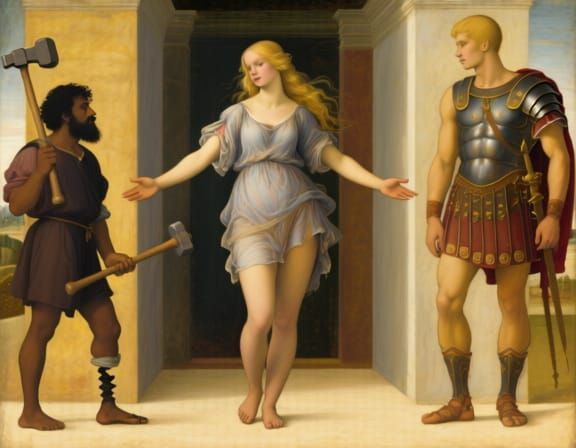 Aphrodite Intervenes Between Suitors in Botticelli Style