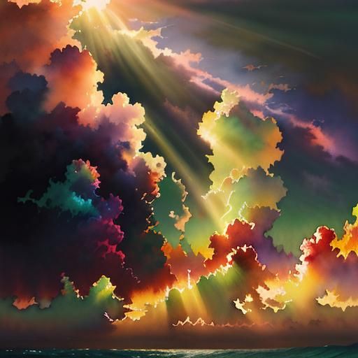 Vibrant Sunset Over Ocean with Volumetric Lighting