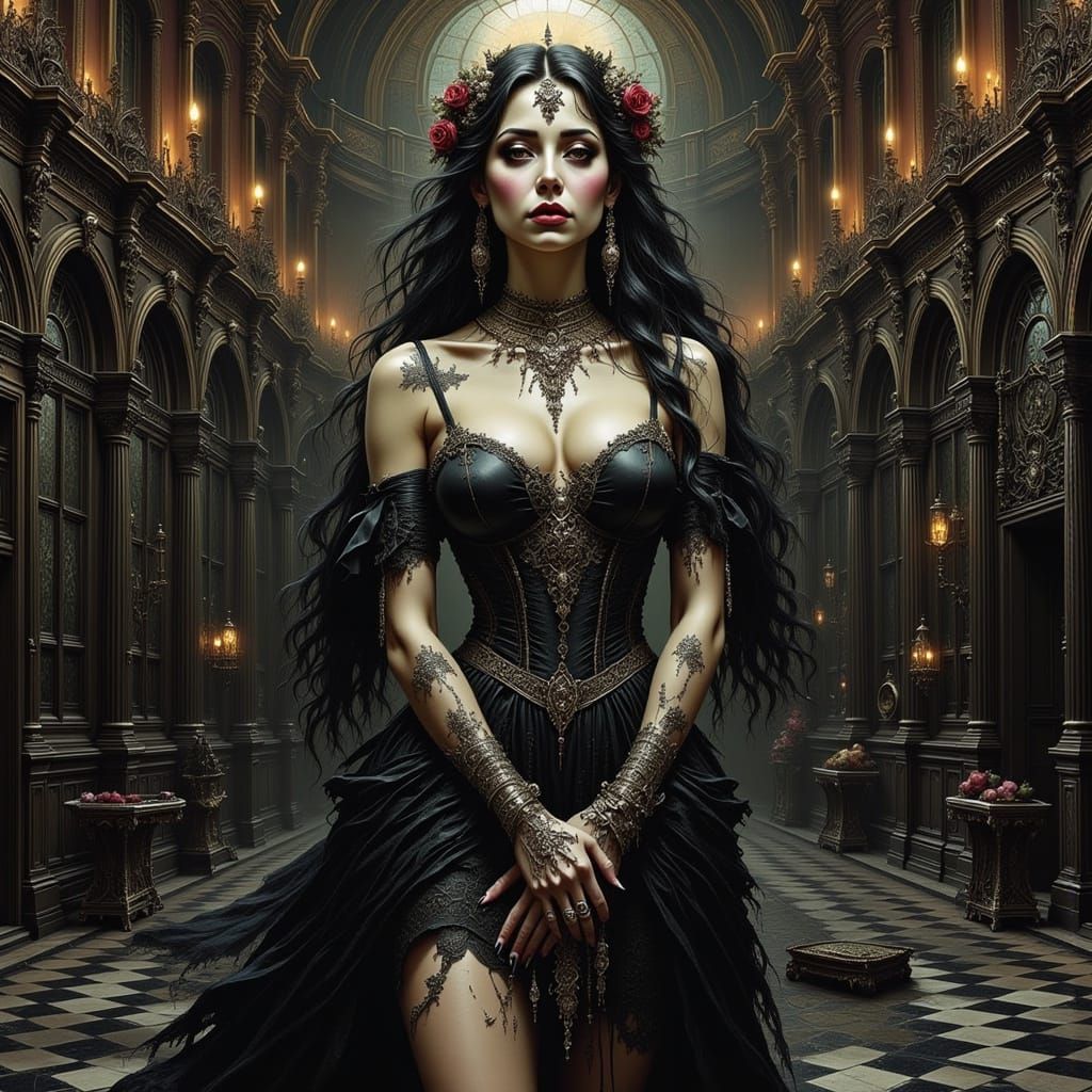 Gothic Beauty in a Mansion