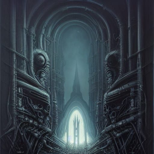 Gothic Fashion Model in Dark, Biomechanical Haze