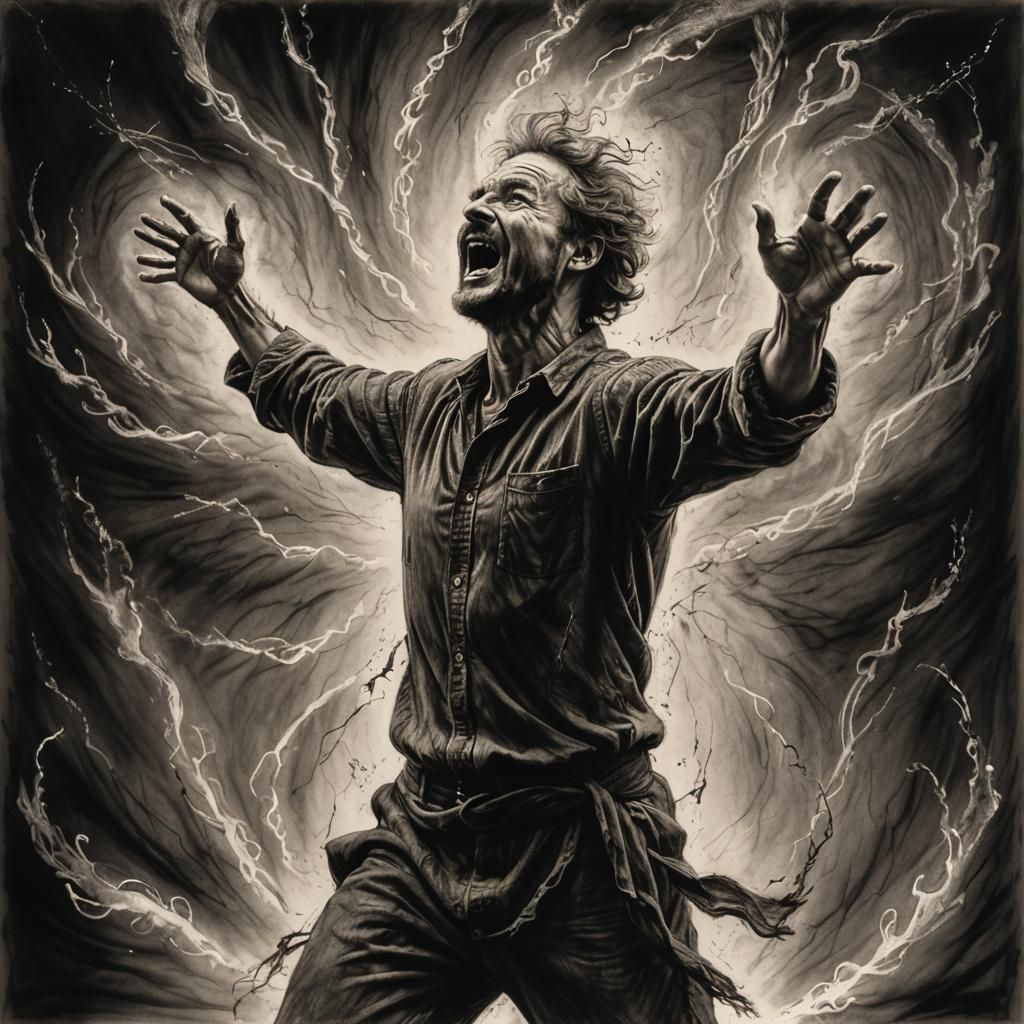 Charcoal Drawing of Man Feeling Energy
