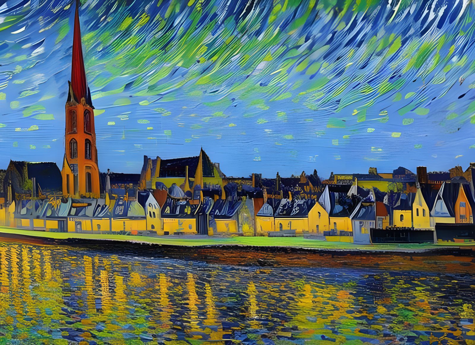 Starry Night Over Caen in Post-Impressionism Style