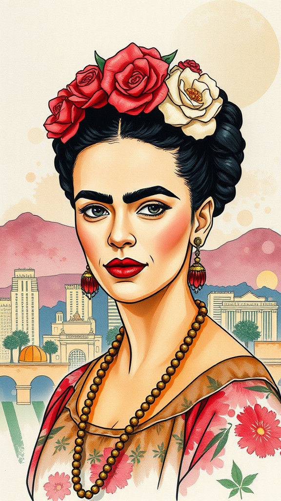 Aztec Pop Art Portrait in Watercolor and Ink