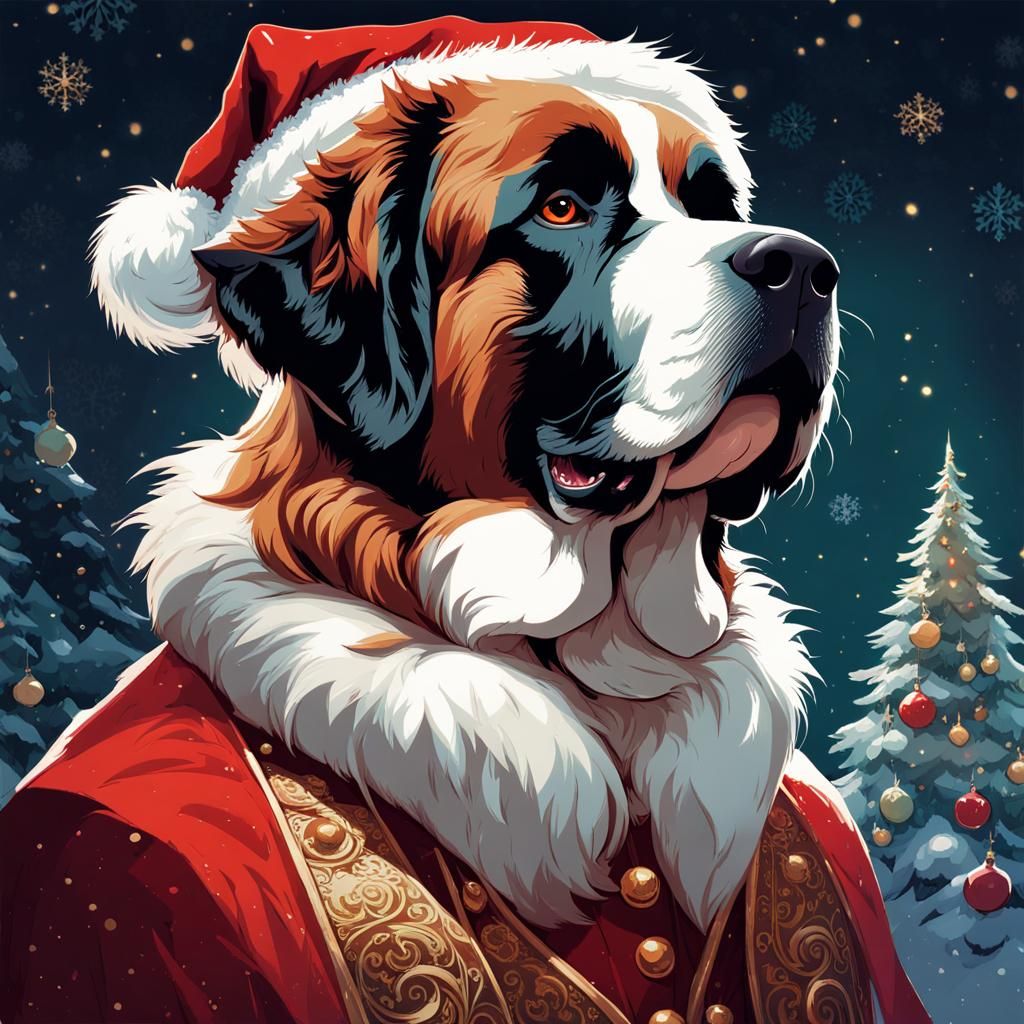 St. Bernard Santa in Dark Academia Style