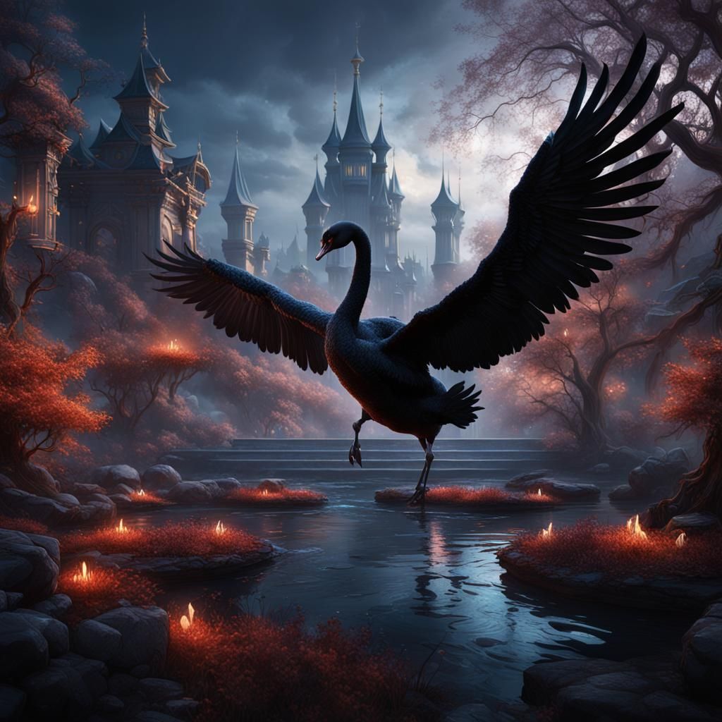Fantastical Black Swan Concept Art in Deep Color