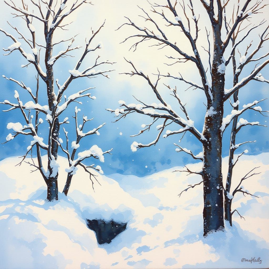 Ethereal Winter Palace in Gouache Watercolor Style