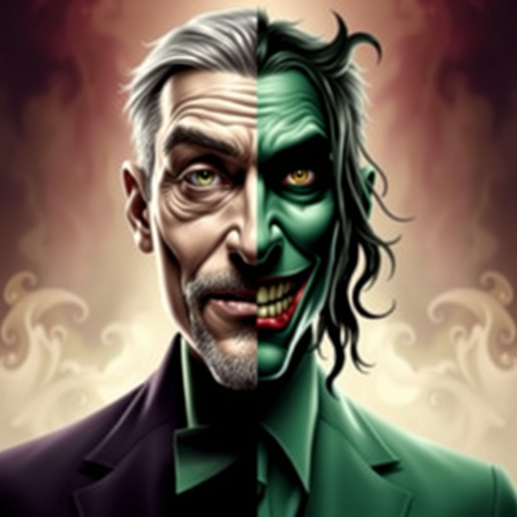 Split Portrait of Duality: Good vs Evil