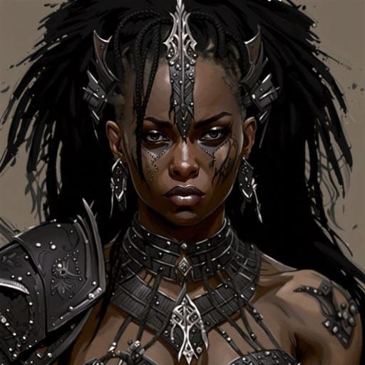 Gothic Black Female Warrior in Hyperdetailed Style