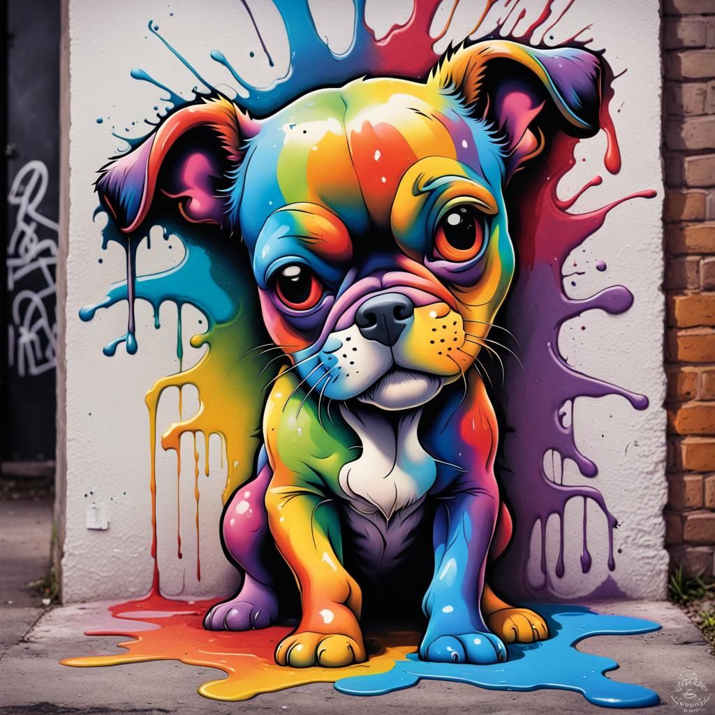 Rainbow Graffiti Art of Dogs