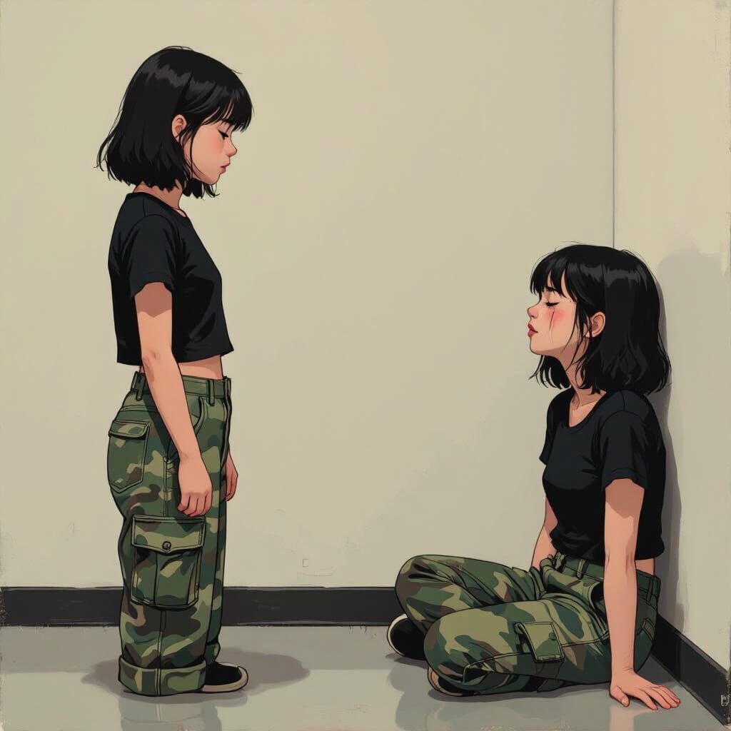 Emotional Divide: Twin Digital Art Portrait