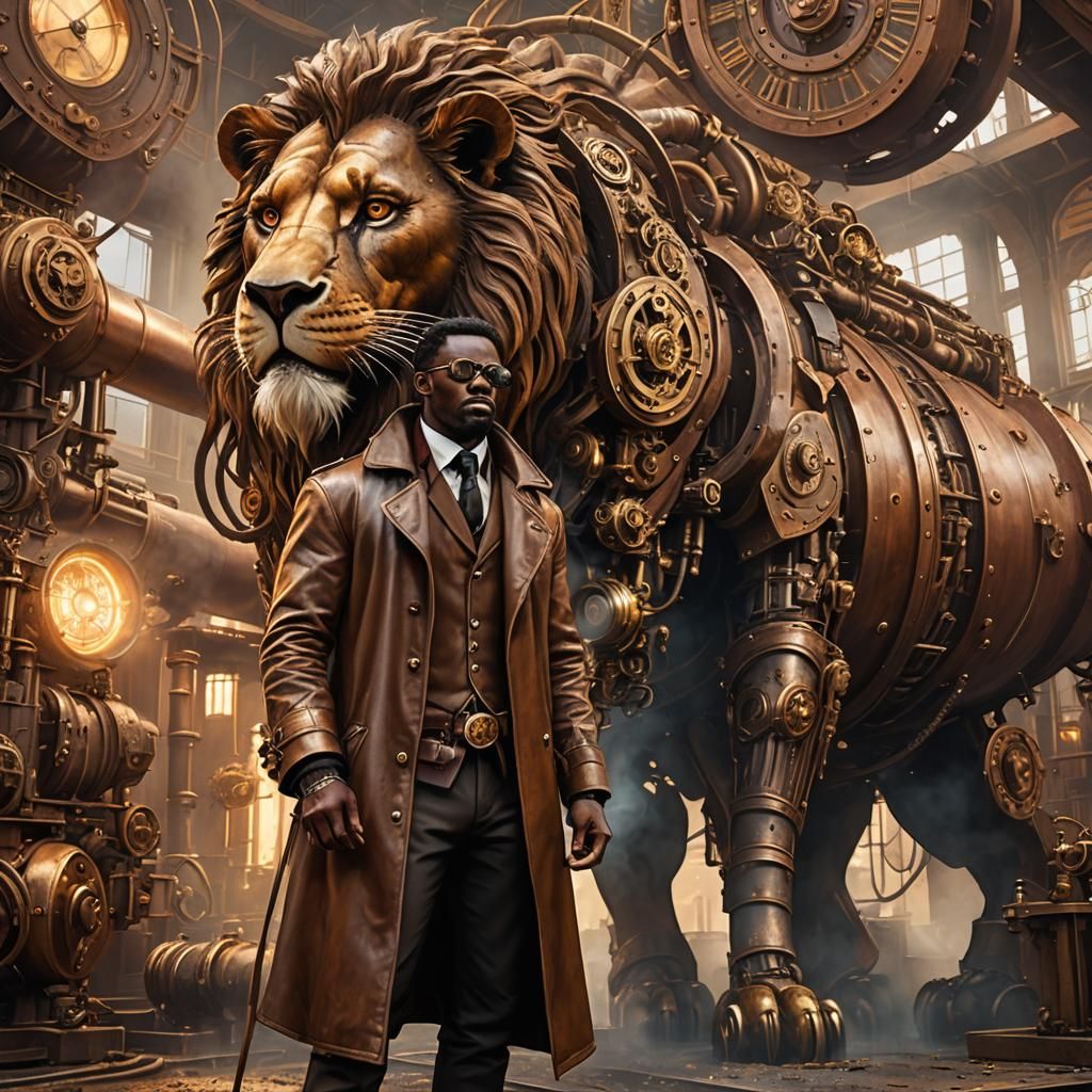 Steampunk African Man with Lion Tail