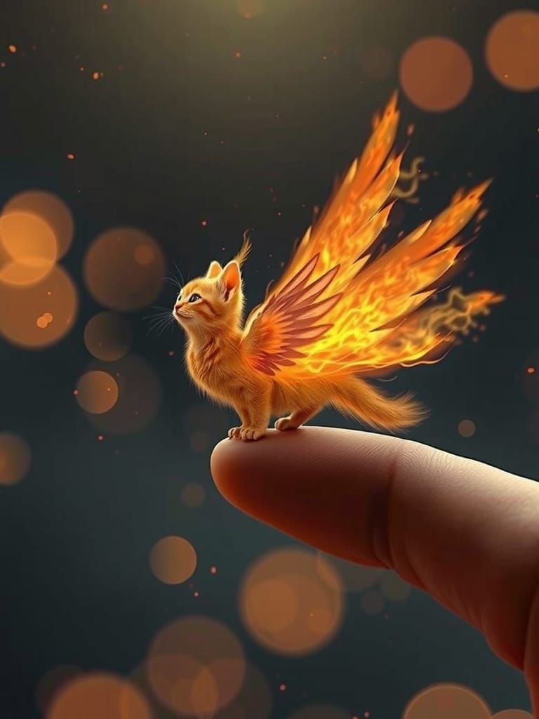 Macro photography. A tiny kitten with angel wings made of fi...