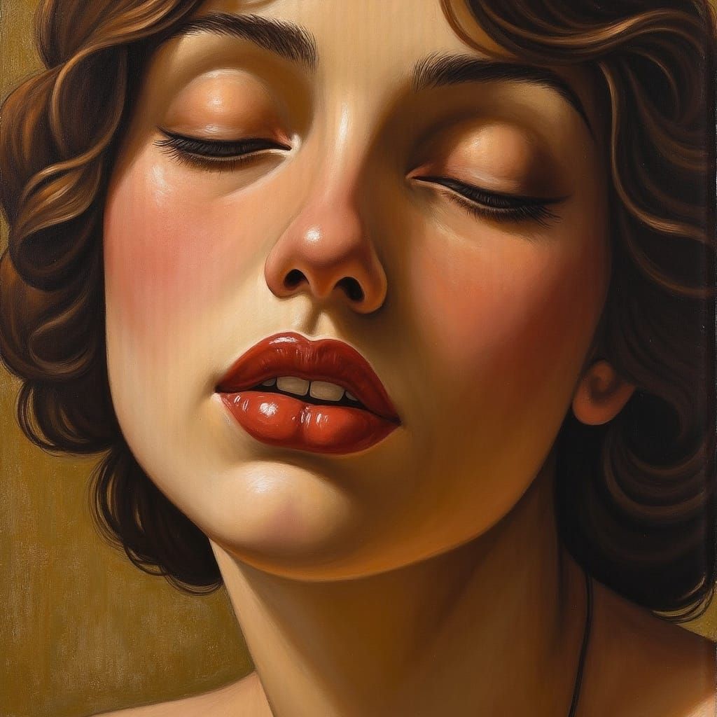 Woman with Wine Lips in Pre-Raphaelite Style