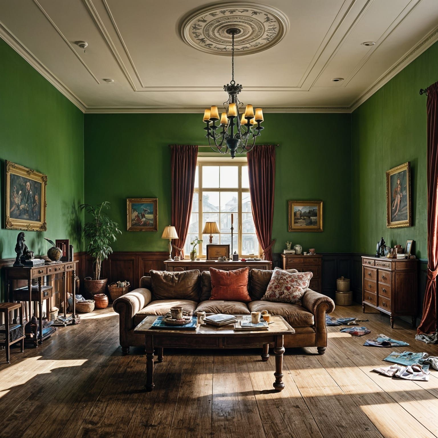 Vintage Messy Living Room in Wes Anderson Style