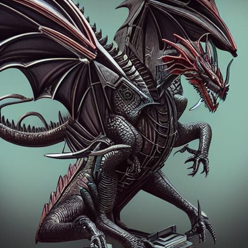 Intricate Mechanical Dragon in Cyberpunk Style
