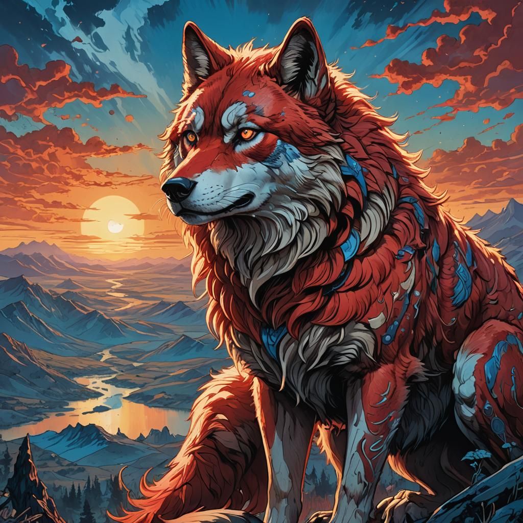 Red She-Wolf in Comic Book Art Style