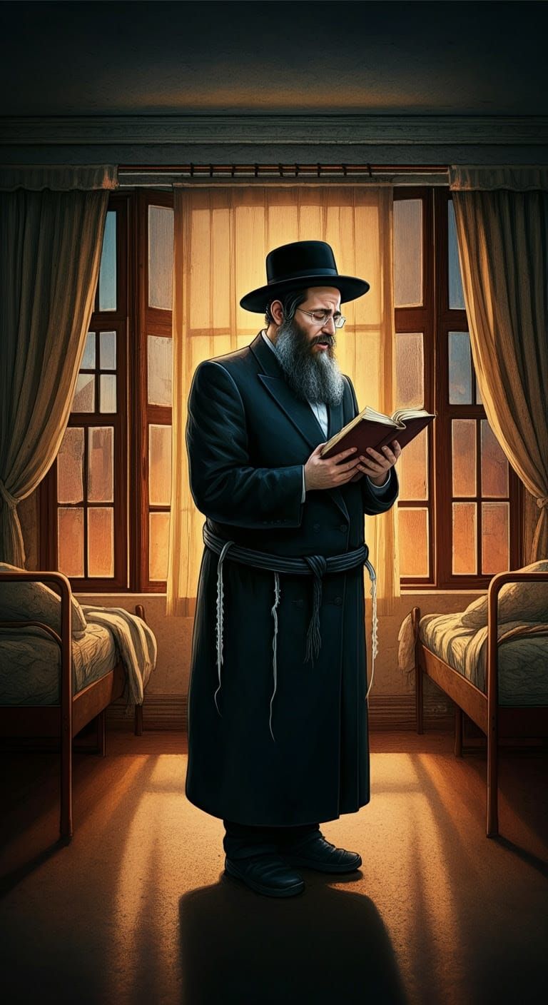 Hasidic Man Praying: Comic-Style Digital Illustration